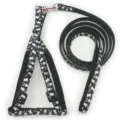 Black pet harness and leash set with white bone pattern, durable nylon for small dogs cats. - Black