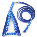 Blue nylon pet harness and leash set featuring white bone print for small dogs and cats. - Blue