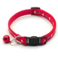 Red pet cat collar featuring colorful heart patterns, metal ring, secure buckle and red bell. - Red
