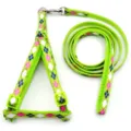 Green argyle dog harness and leash set with metal hook and adjustable pet straps. - Light Green