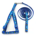 Blue bee print dog harness and leash set, comfortable vest style for small pets and puppies. - Blue