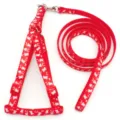 Red dog harness and leash set with cute bone pattern, durable nylon for small pets. - Red