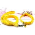 Yellow plaid pet leash and collar set with small bell, perfect for daily cat dog walking. - Yellow