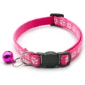 Pink paw print pet collar with bell detail, adjustable design for cats and small dogs. - Rose Red