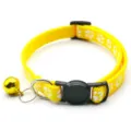 Yellow pet cat dog collar with white paw print pattern, adjustable buckle and cute golden bell. - Yellow
