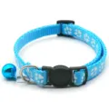 Blue paw print pet collar with bell, adjustable small dog and cat neck strap accessory. - Lake Blue