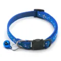Blue pet cat dog collar with cute bone print, bell, and cat head safety buckle detail. - Blue