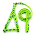 Green pet harness and leash set with blue fish bone print, durable nylon dog walking supply. - Fluorescent Green