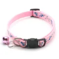 Pink bone print dog cat collar with cute cat buckle and ringing bell for pet daily wear. - Pink