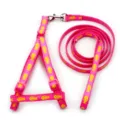 Pink pet dog harness and leash set with yellow fish bone pattern detail view for daily walking use - Rose Red