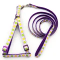 Floral pet harness and leash set, adjustable purple cat dog walking rope detail view. - Light Purple
