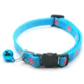 Blue heart print pet cat dog collar with cute cat buckle metal D-ring and bell detail. - Lake Blue