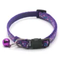 Purple pet collar detail featuring bone print, cute cat buckle, metal ring, and lovely bell. - Purple