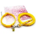 Yellow nylon pet leash and collar set featuring cute rabbit pattern and metal bell for cats. - Yellow