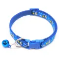 Blue nylon pet collar with bell, cute cartoon printed puppy design for cats and dogs. - Blue