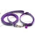 Lila Leopardenmuster Haustier Halsband und Leine Set mit Glocke für Katzen und Hunde Gassi. - Lila