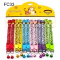 Colorful leopard print pet collar set with bells, adjustable fabric cat and dog neck strap. - FC33