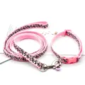 Rosa Leopardenmuster Haustier Leine und Halsband Detailansicht, niedliches Nylon Zubehör. - Rosa