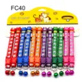 Colorful pet collar with bell, printed cat and dog fabric necklace carded detail view - FC40