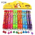 Colorful pet collars with bell cute mouse and fish print nylon fabric adjustable for cats dogs - FC39