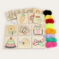 Kids wooden lacing cards sewing threading boards DIY educational toy set with colorful yarn - 16-Piece Animal Lacing Toy