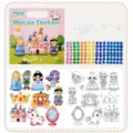 Kids DIY mosaic sticker and coloring set, fairy tale theme educational toy craft kit. - Fairy Tale Style (Includes 10 Lanyards) / 2-in-1
