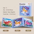 3 in 1 dinosaur magnetic puzzle book for kids, educational paper toy with 9 16 25 pieces. - 3-in-1 Dinosaur Theme