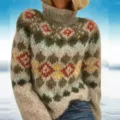 Women casual turtleneck colorblock knit sweater long sleeve loose pullover winter warm top - S / Picture 4