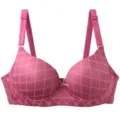 Women's push-up bra underwire plus size pink textured grid floral straps lingerie - 75B / Burgundy