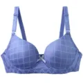 Women push up bra underwire plus size deep blue grid intimate apparel comfortable lingerie - Blue