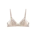 Delicate kanten triangel bh voor dames in nude, voorzien van dubbele schouderbandjes en mesh stof. - Maatadvies S (32/70AB) / Champagne