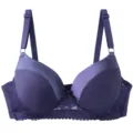 Women push up solid color lace bra comfortable sexy underwire lingerie for daily wear - Dark Blue