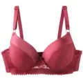 Women Push Up Bra Solid Color Sexy Lace Padded Underwear Adjustable Straps Wine Red - Burgundy