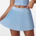 Light blue pleated tennis skort with high waist design, quick-dry fabric for sports and fitness. - S / Breeze Blue