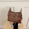 Brown quilted chain bucket bag patent leather shoulder bag stylish commuter underarm bag - Brown