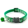 Green cat collar with white paw print, cute cat buckle, bell and ring for small pets. - Green