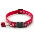 Red pet collar with cute white paw print, black cat buckle and red bell for small cats dogs. - Red