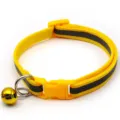 Reflective yellow pet collar detail with safety buckle and golden bell for dogs and cats. - Yellow