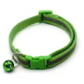 Reflective green pet cat dog collar with bell and adjustable buckle for safe night walking. - Light Green