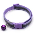 Reflective pet collar for cats and dogs with bell and adjustable buckle view. - Purple