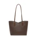 Classic brown leather tote bag for women, stylish large capacity shoulder bag for daily commuting. - Without Ornament / Coffee