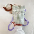 Borsa a tracolla per cellulare a quadretti verdi con cinturino viola, graziosa borsa portatutto. - Verde