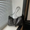 Bolso de hombro negro vintage para mujer, gran bolso cruzado retro para el trabajo. - Gris