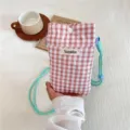Mini borsa per telefono a quadri rosa con tracolla, comoda borsetta in tessuto casual. - Rosa