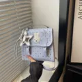Petit sac à dos pour femme violet à pois avec patch de lapin et breloques étoiles argentées - Avec Pendentif / Bleu