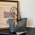 Classic black signature tote bag with stylish scarf accessory for women daily casual use. - Tote Bag (1336629) / Black