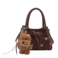 Retro bruine polkadot handtas met schattige pluche hond hanger schoudertas mode stijl - Enkele Tas / Bruin