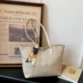 Women large capacity tote shoulder bag fashion casual luxury handbag with stylish scarf decor - Tote Bag (1336629) / White