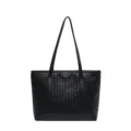 Borsa tote intrecciata nera da donna, grande borsa a spalla per lavoro e uso quotidiano. - Senza ciondolo / Nero