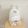 Cute white star pattern mini backpack with cat face embroidery for daily casual student use. - With Pendant / White